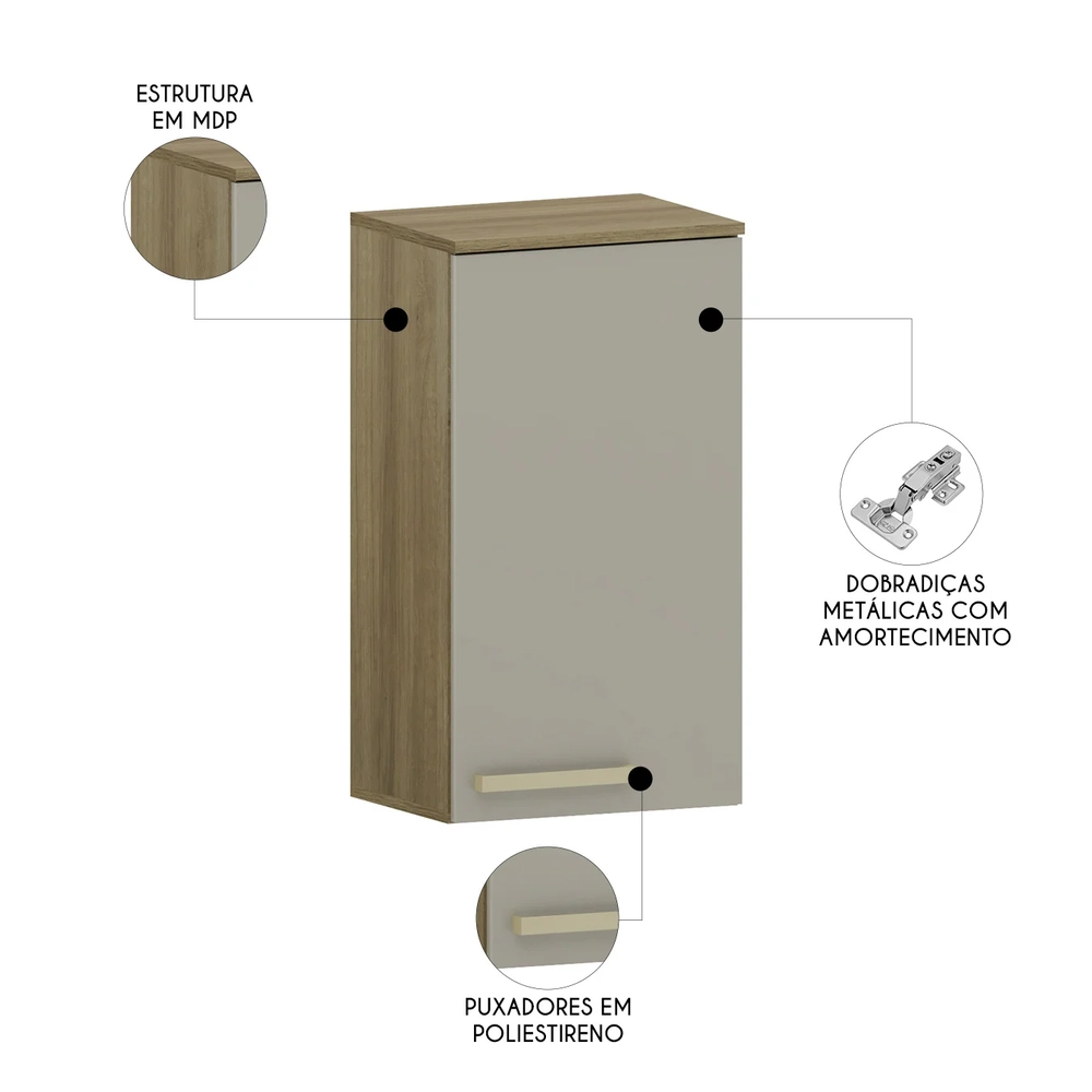 Armário de Cozinha Aéreo 40cm 1 Porta Nádia Mocca/Avelã L01 - Mpozenato