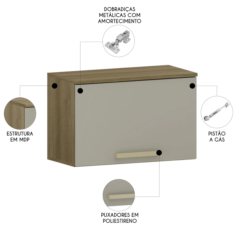 Armário de Cozinha 60cm Com 1 Porta Nádia Mocca/Avelã L01 - Mpozenato