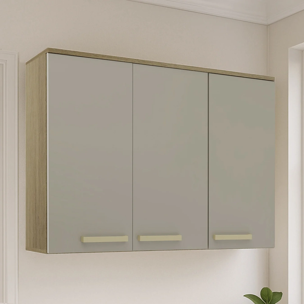 Armário de Cozinha Aéreo 120cm 3 Portas Nádia Mocca/Avelã L01 - Mpozenato