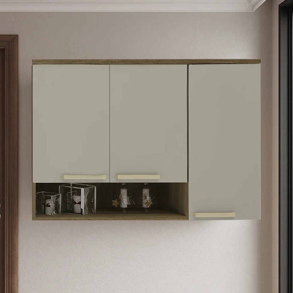 Armário Cozinha 120cm 3 Portas Com Nicho Nádia Mocca/Avelã L01 - Mpozenato