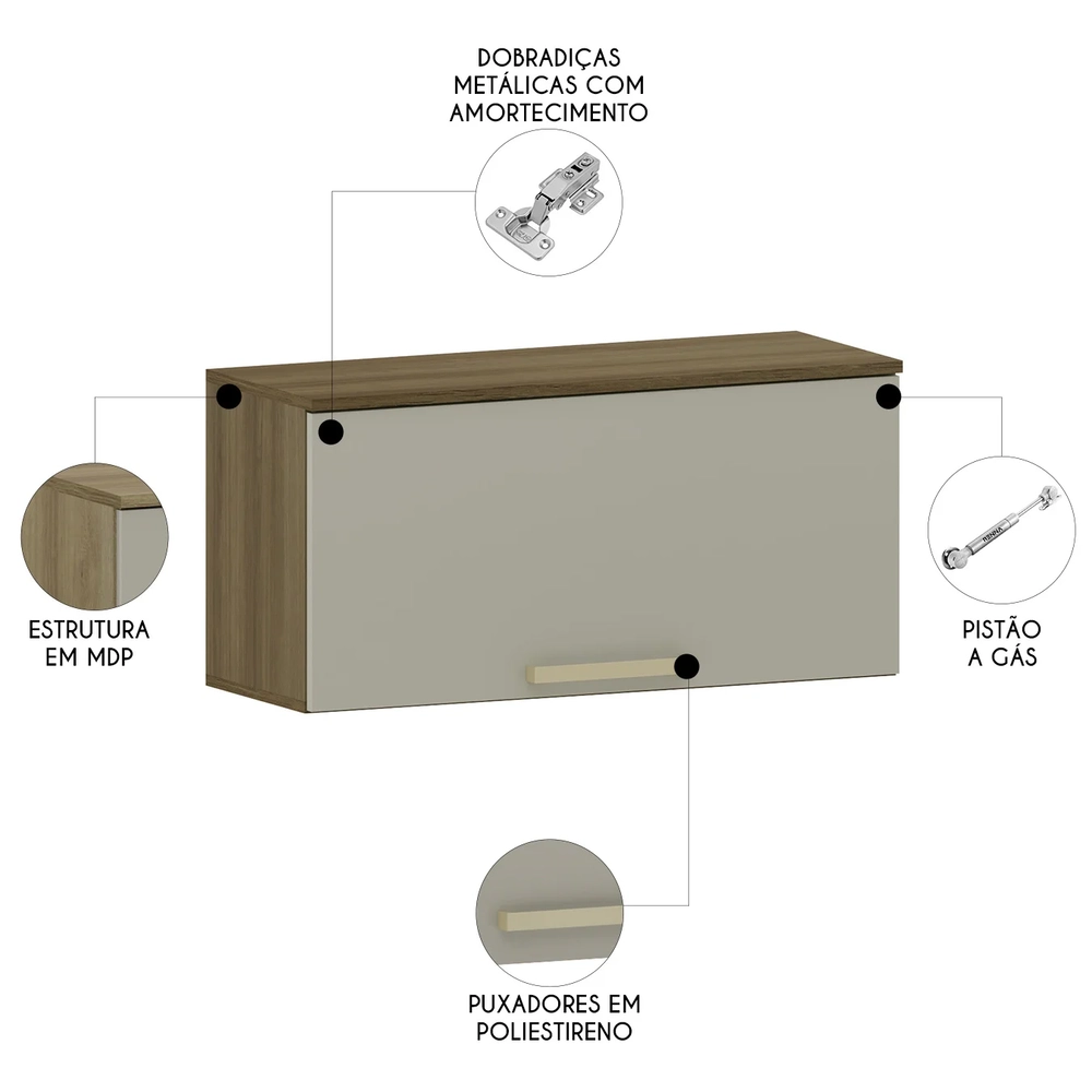 Armário de Cozinha 80cm Com 1 Porta Nádia Mocca/Avelã L01 - Mpozenato