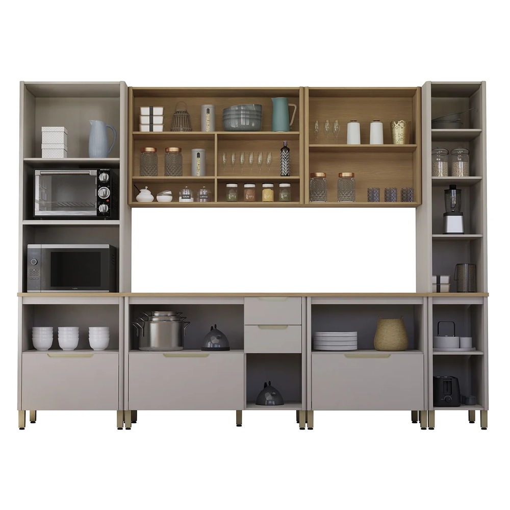 Armário Cozinha 6 Peças CP02 e Tampo Marina Cinammon/Freijó L01 - Mpozenato