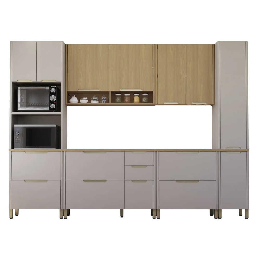 Armário Cozinha 6 Peças CP02 e Tampo Marina Cinammon/Freijó L01 - Mpozenato