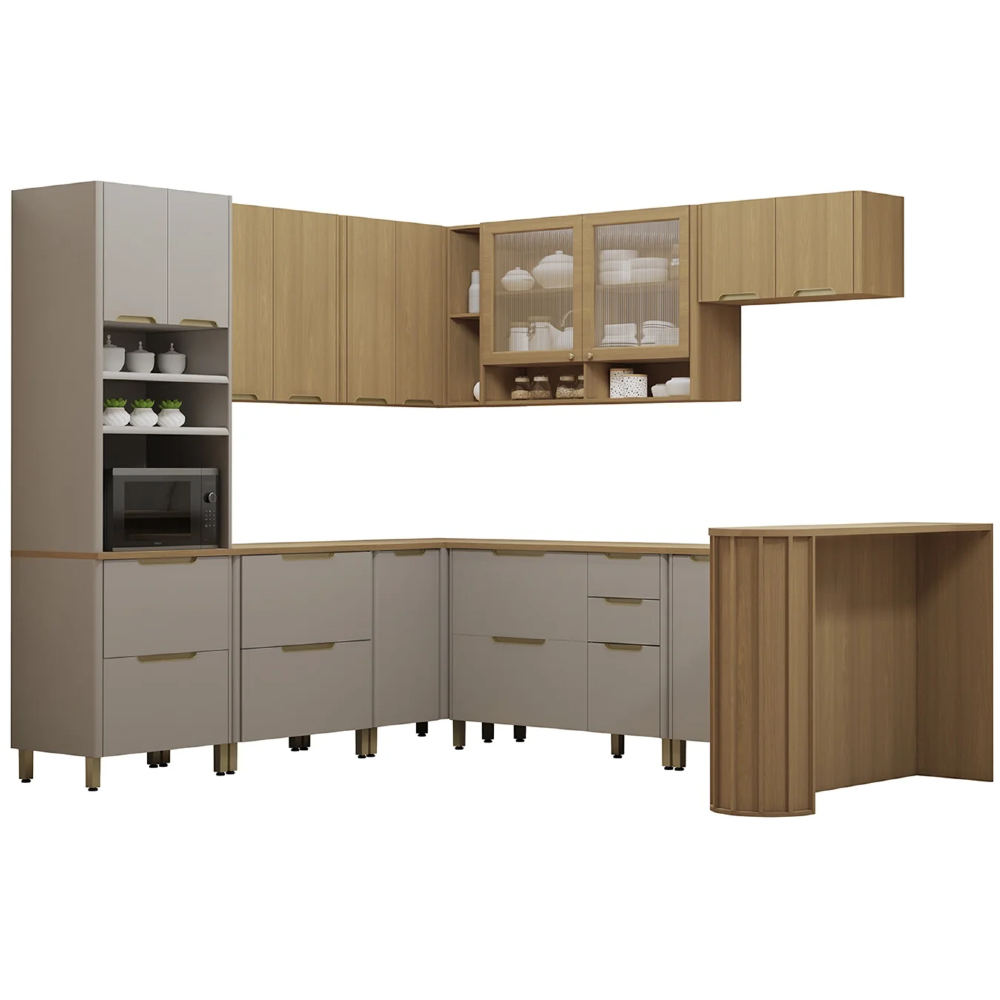 Armário Cozinha 10 Peças CP03 e Tampo Marina Cinammon/Freijó L01 - Mpozenato