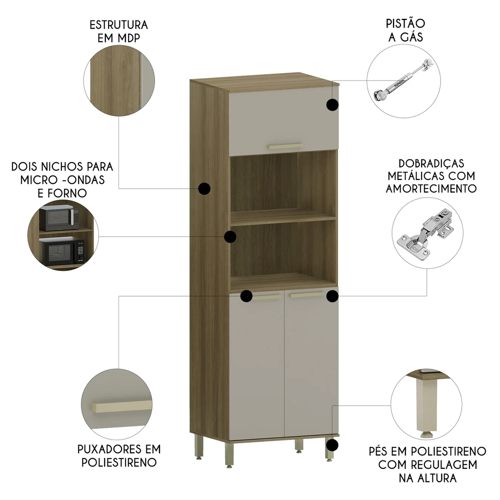 Paneleiro de Cozinha Torre Quente 70cm Nádia Mocca/Avelã L01 - Mpozenato