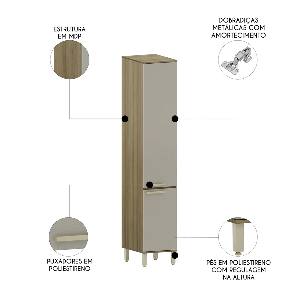 Paneleiro Armário de Cozinha 40cm 2 Portas Nádia Mocca/Avelã L01 - Mpozenato