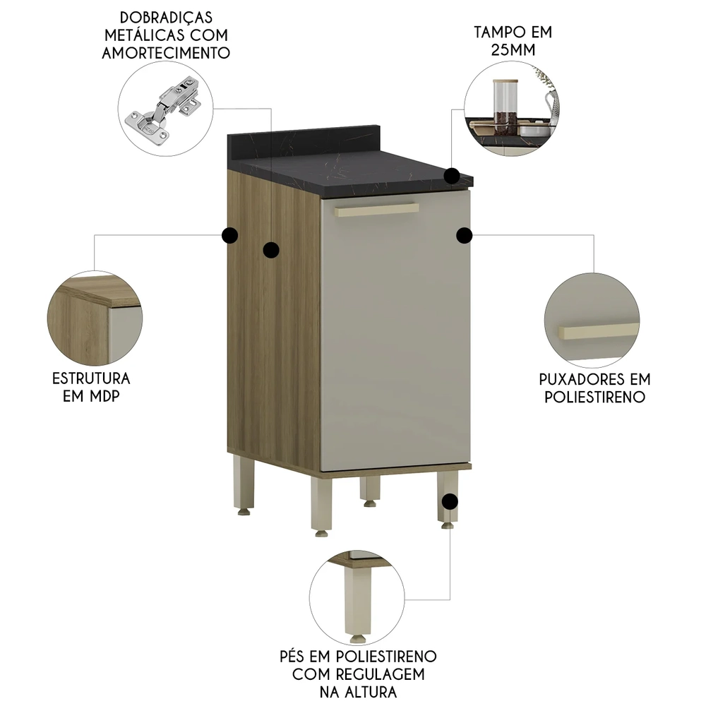 Balcão de Cozinha Com Tampo 40cm Nádia Mocca/Avelã L01 - Mpozenato