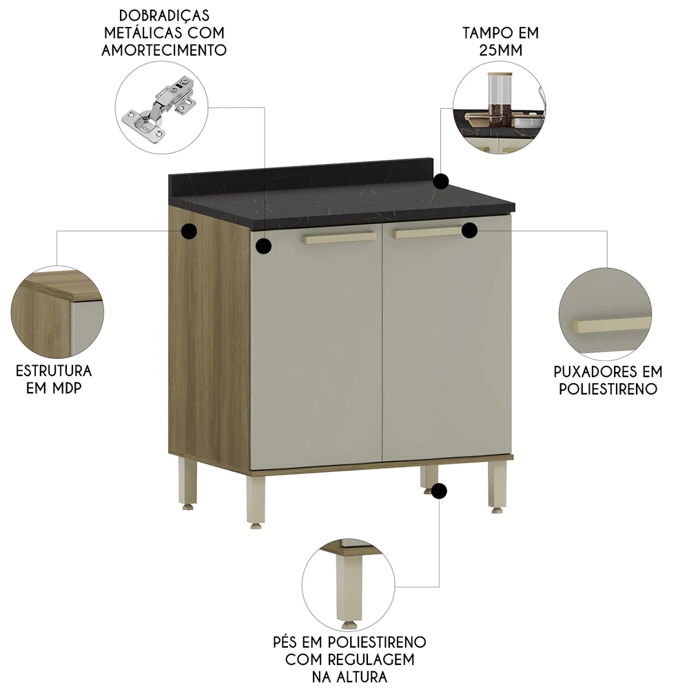 Balcão de Cozinha Com Tampo 80cm Nádia Mocca/Avelã L01 - Mpozenato