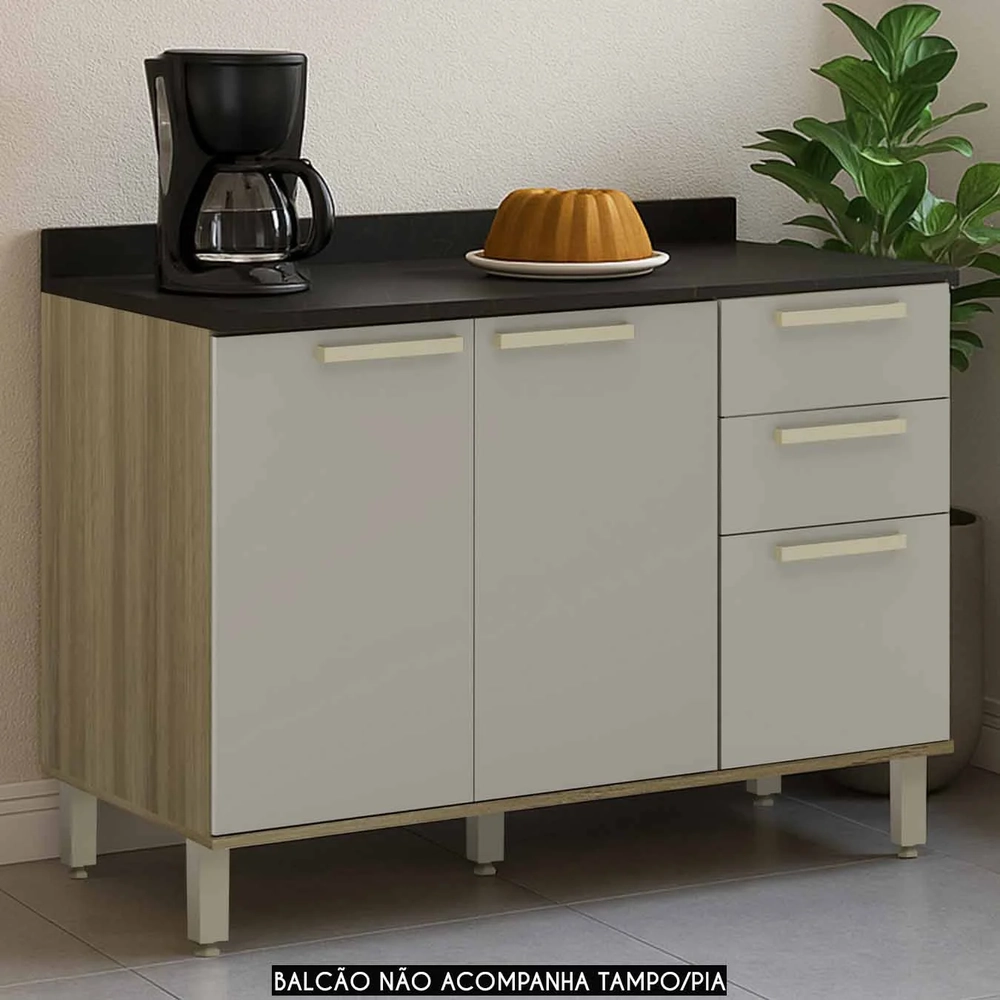 Balcão de Cozinha Para Pia 120cm Nádia Mocca/Avelã L01 - Mpozenato