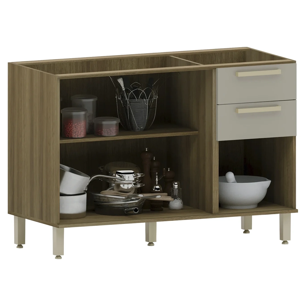 Balcão de Cozinha Com Pia Inox 120cm Nádia Mocca/Avelã L01 - Mpozenato