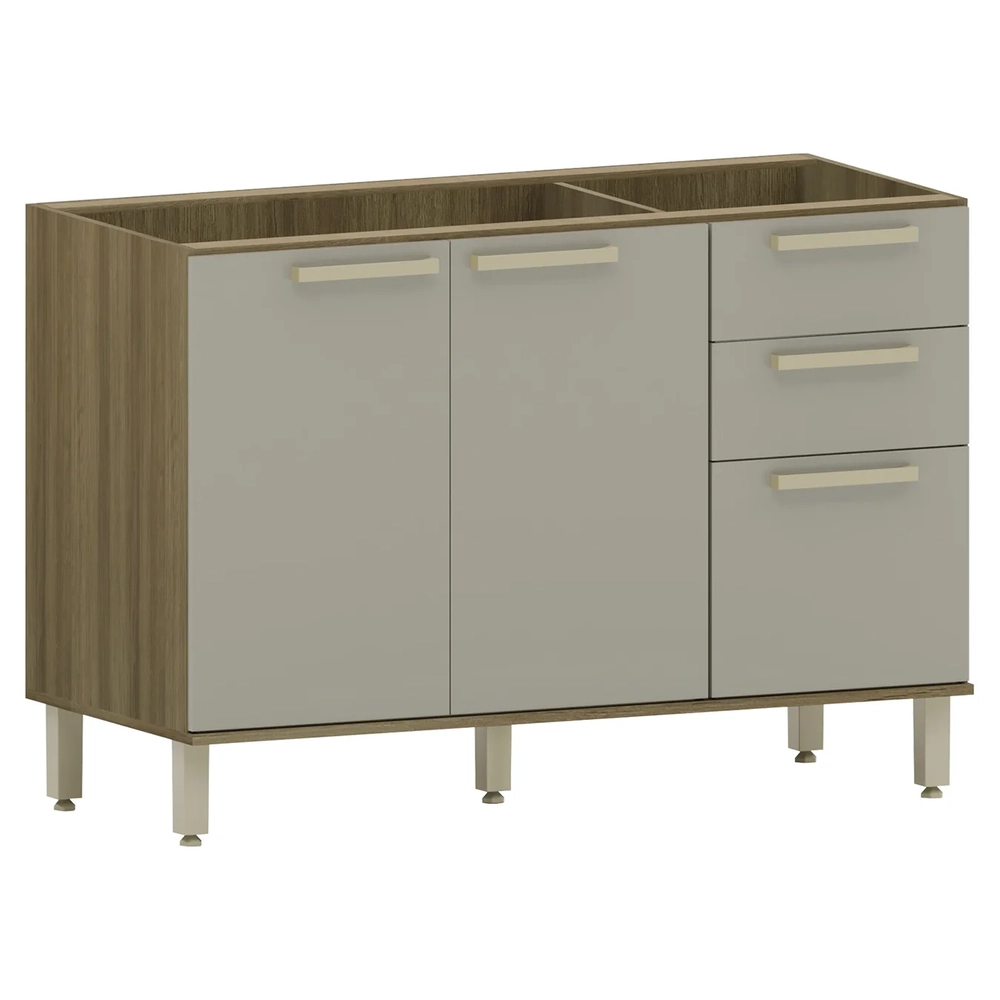 Balcão de Cozinha Com Pia Inox 120cm Nádia Mocca/Avelã L01 - Mpozenato