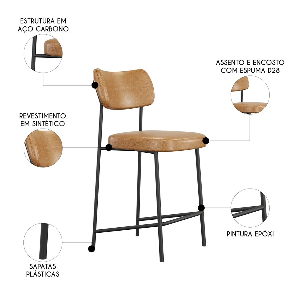 Banqueta Cozinha Média Milli Sintético Caramelo A14         - Mpozenato