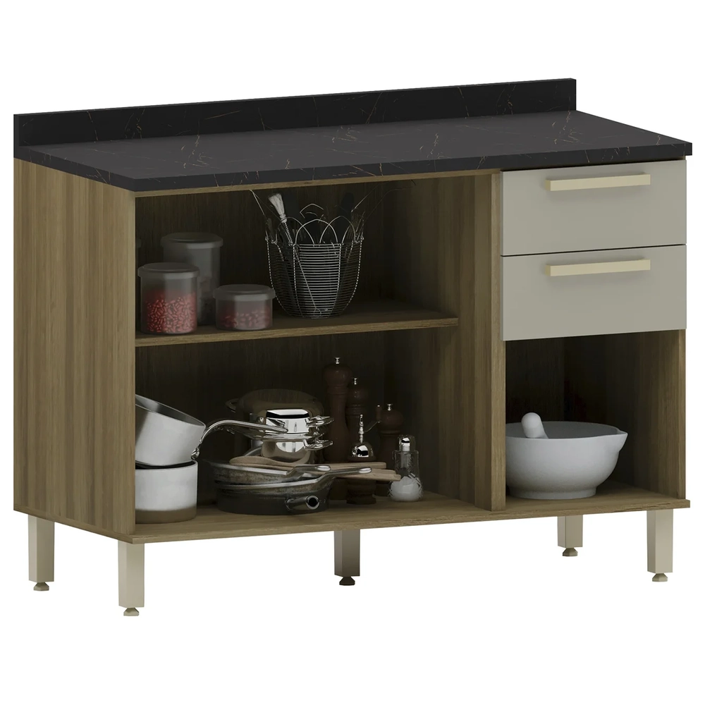 Balcão de Cozinha Com Tampo 120cm Nádia Mocca/Avelã L01 - Mpozenato