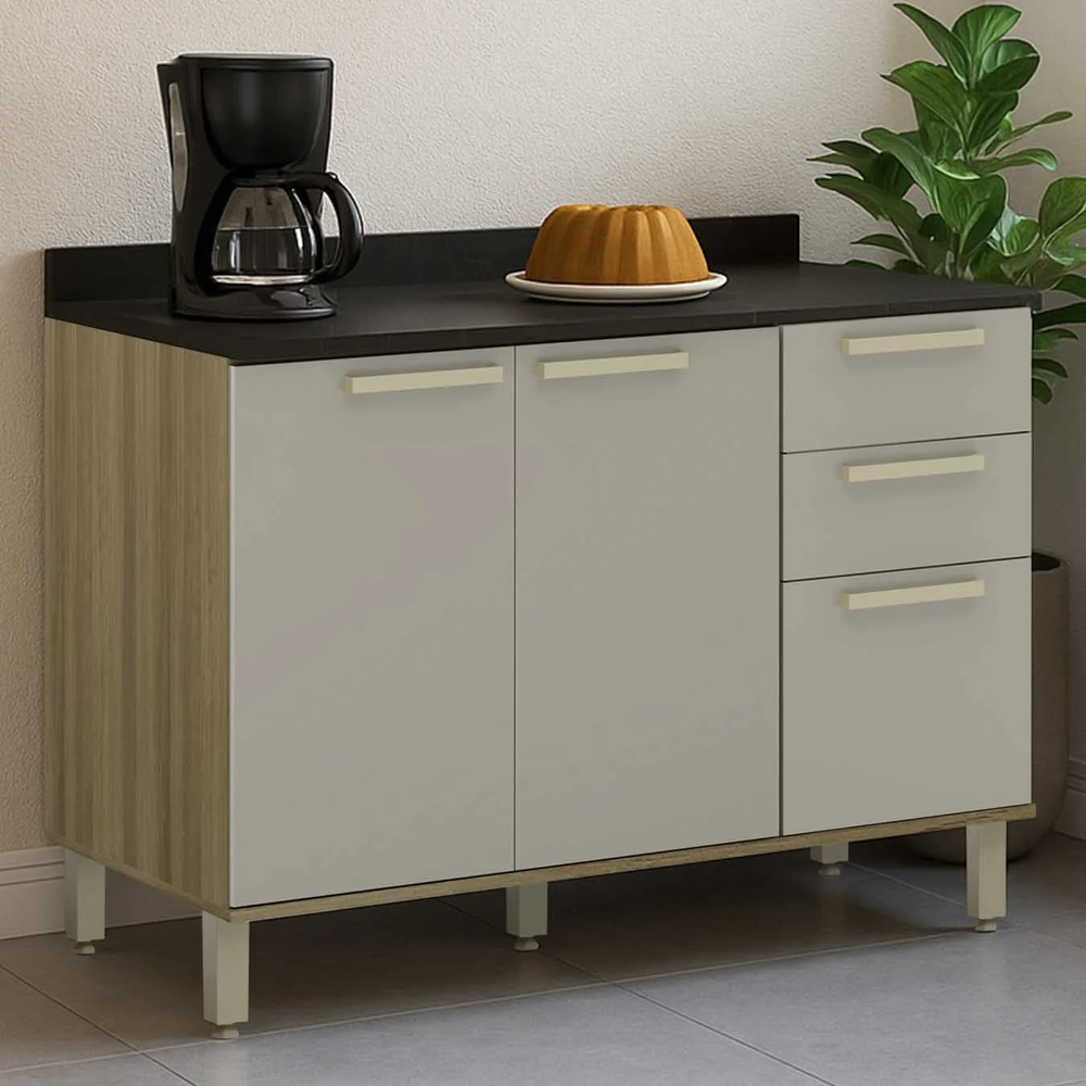 Balcão de Cozinha Com Tampo 120cm Nádia Mocca/Avelã L01 - Mpozenato