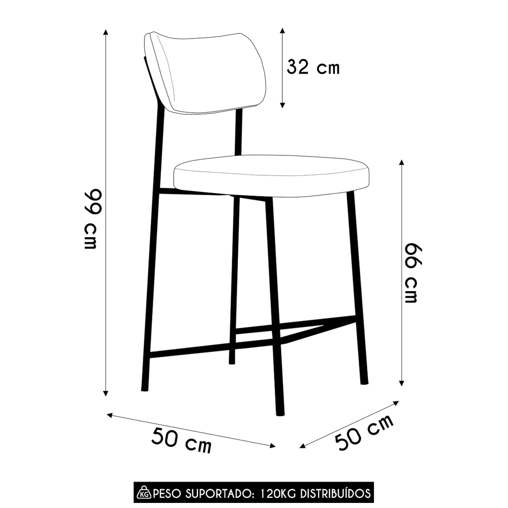 Banqueta Cozinha Média Kit 8 Milli Sintético Preto A14      - Mpozenato