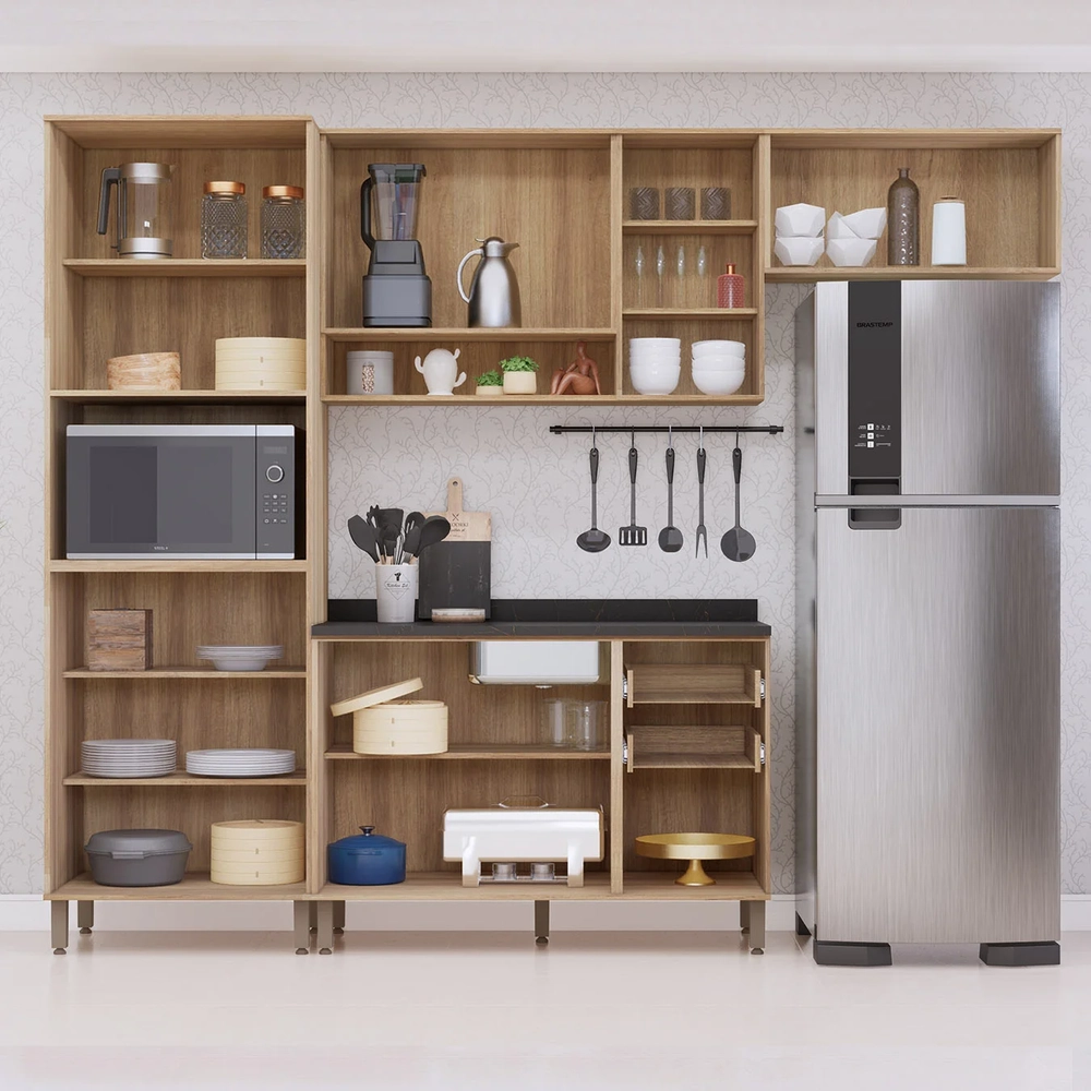 Armário Cozinha 4 Peças CP01 Com Tampo Nádia Mocca/Avelã L01 - Mpozenato