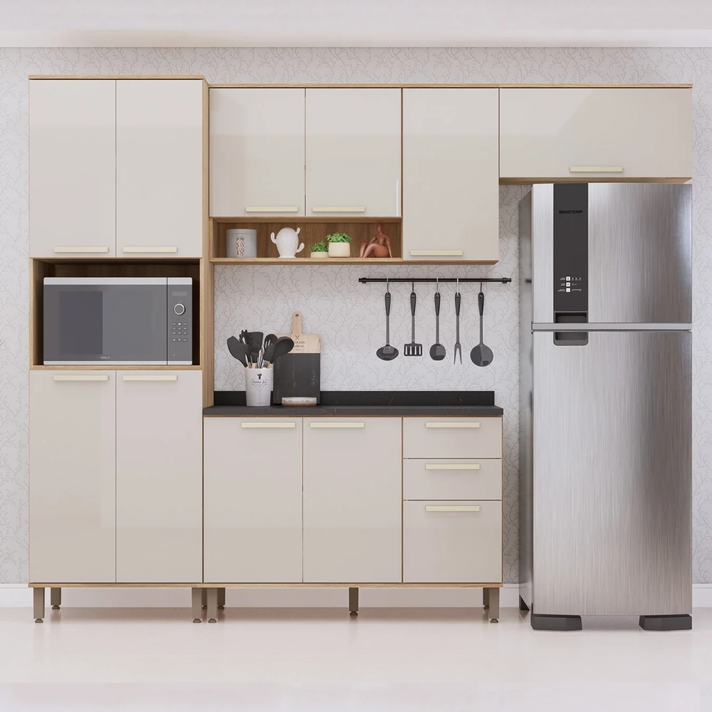 Armário Cozinha 4 Peças CP01 Com Tampo Nádia Mocca/Avelã L01 - Mpozenato