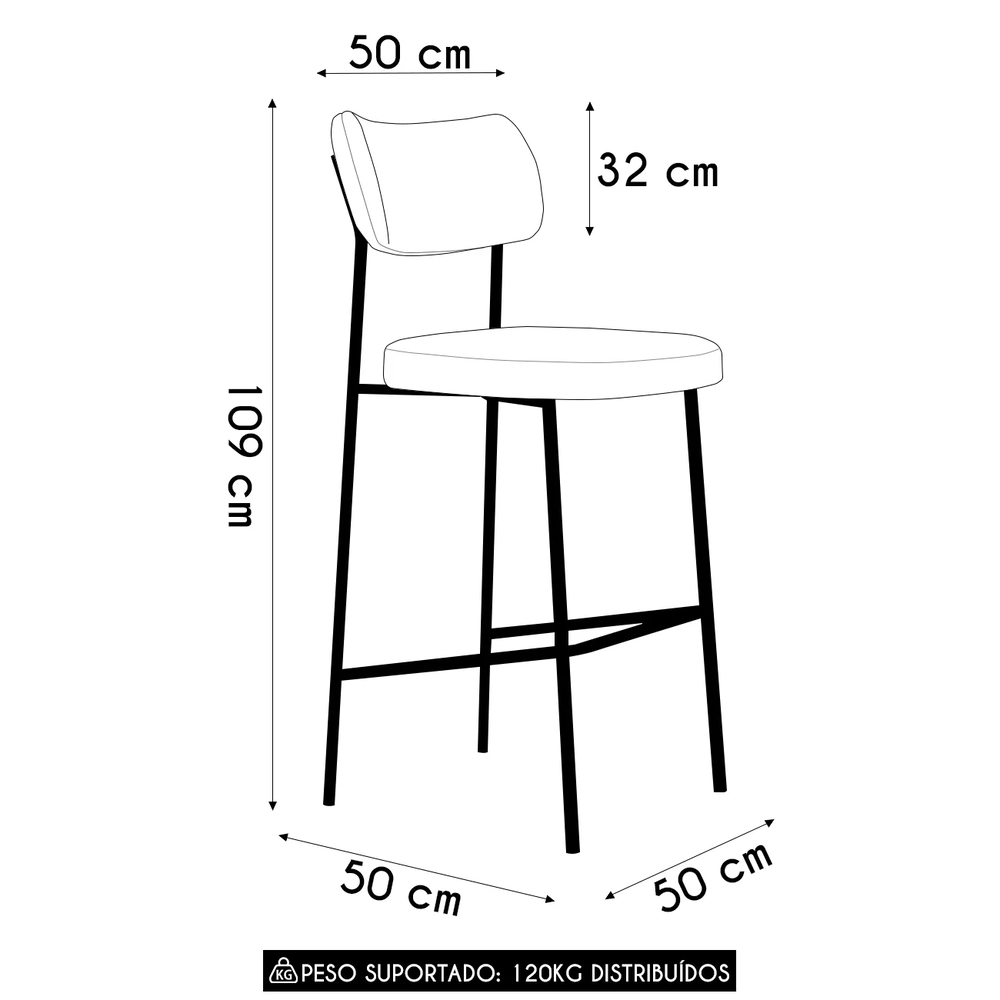 Banqueta Alta Bar Estofada Kit 10 Milli Linho Caramelo/Areia A14 - Mpozenato