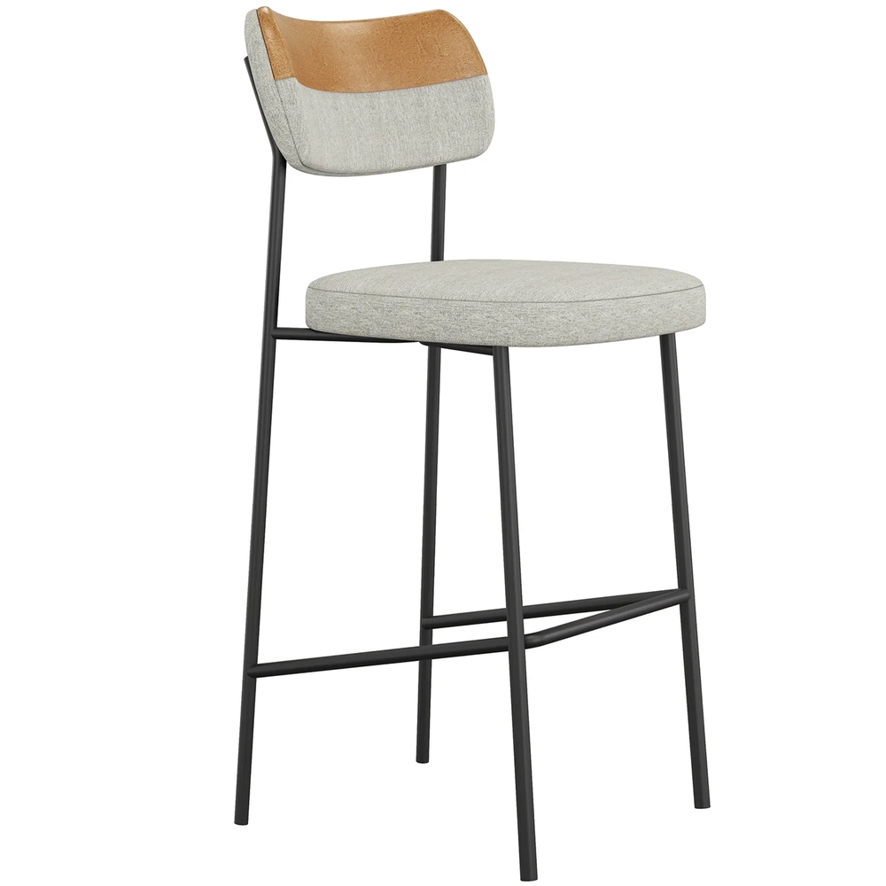 Banqueta Alta Bar Estofada Kit 6 Milli Linho Caramelo/Cinza A14 - Mpozenato