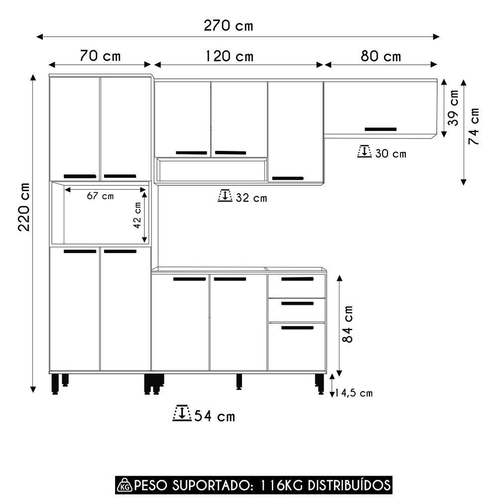 Armário Cozinha 4 Peças CP01 Com Pia Nádia Mocca/Avelã L01 - Mpozenato