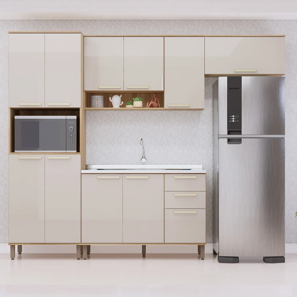 Armário Cozinha 4 Peças CP01 Com Pia Nádia Mocca/Avelã L01 - Mpozenato