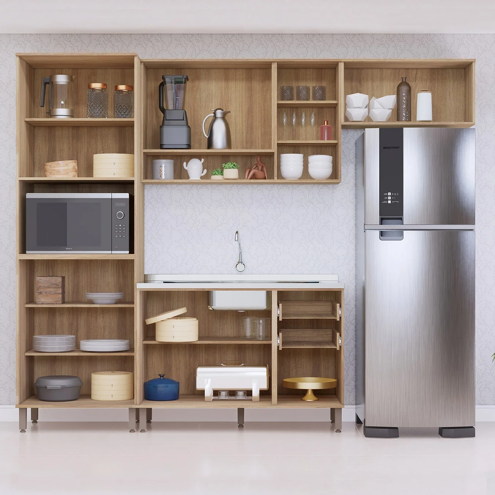 Armário Cozinha 4 Peças CP01 Com Pia Nádia Mocca/Avelã L01 - Mpozenato