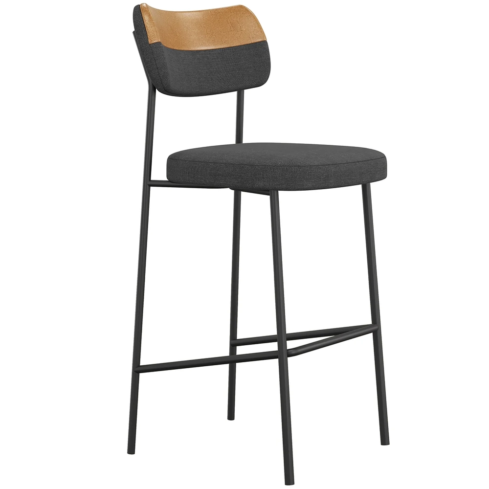 Banqueta Alta Bar Estofada Kit 2 Milli Linho Grafite/Caramelo A14 - Mpozenato