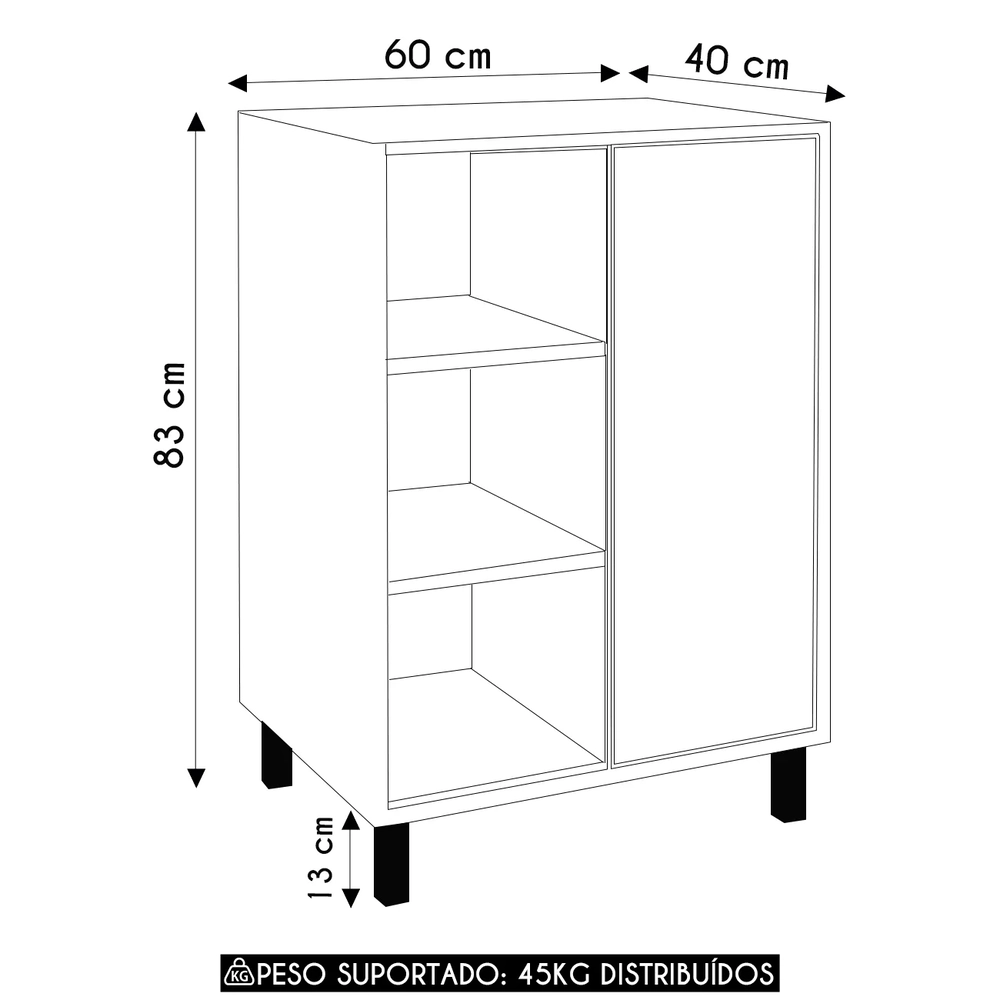 Gabinete de Banheiro 60cm Para Cuba 1 Porta Malu Grafite F10 - Mpozenato