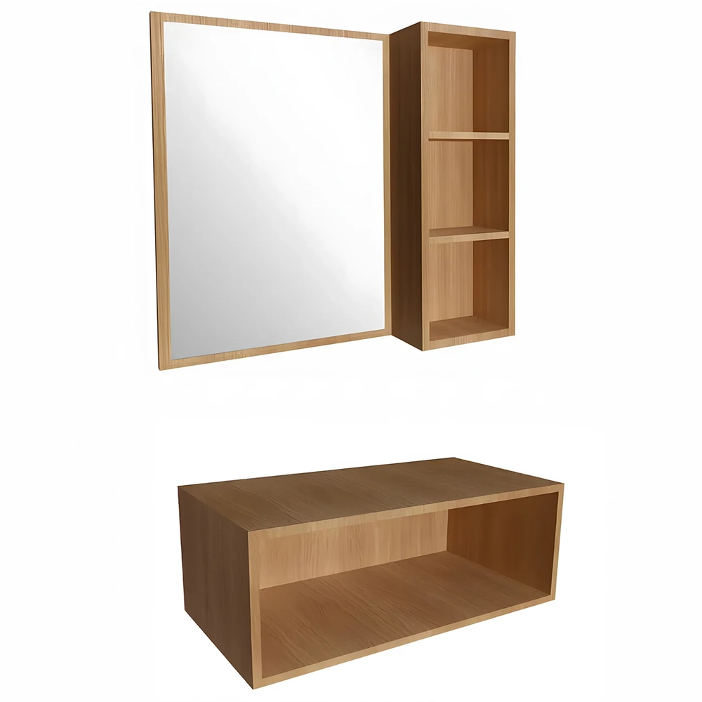 Gabinete Banheiro Para Cuba com Espelho Ingrid Mel/Grafite F10 - Mpozenato