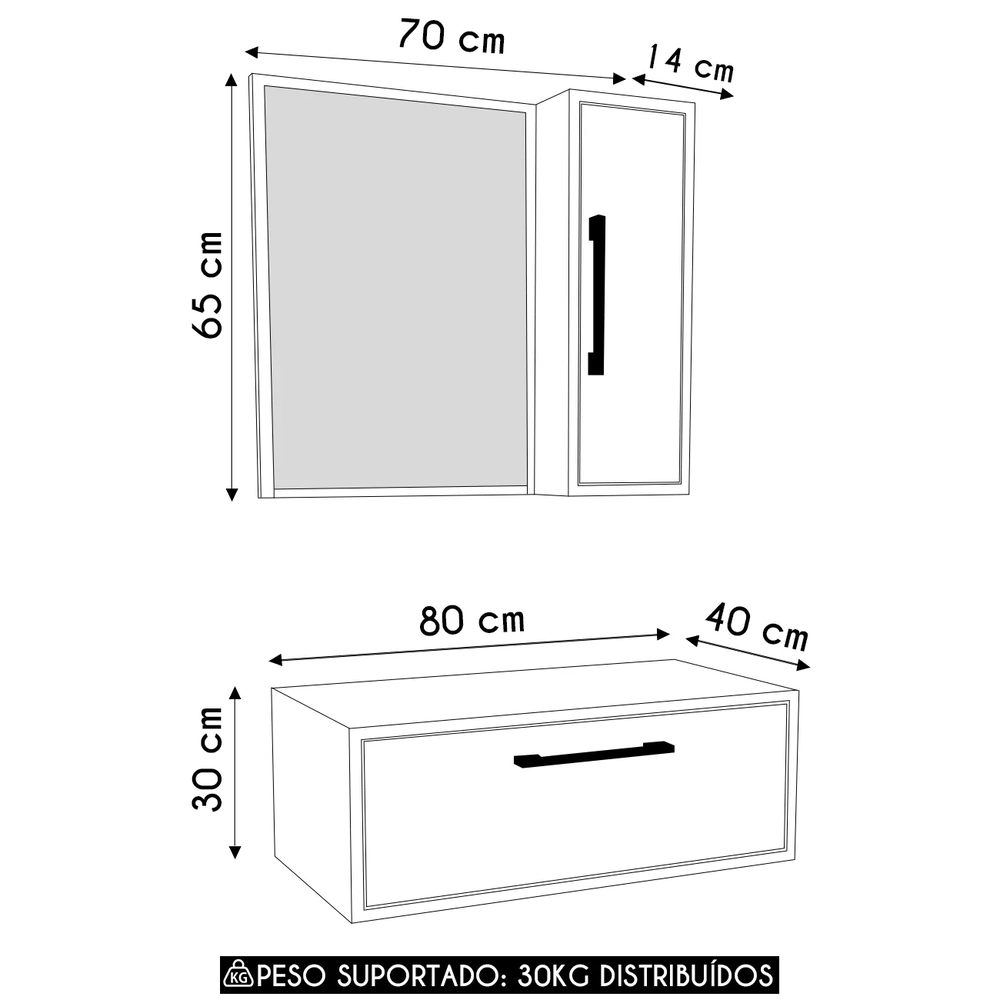 Gabinete Banheiro Para Cuba com Espelho Ingrid Mel/Grafite F10 - Mpozenato