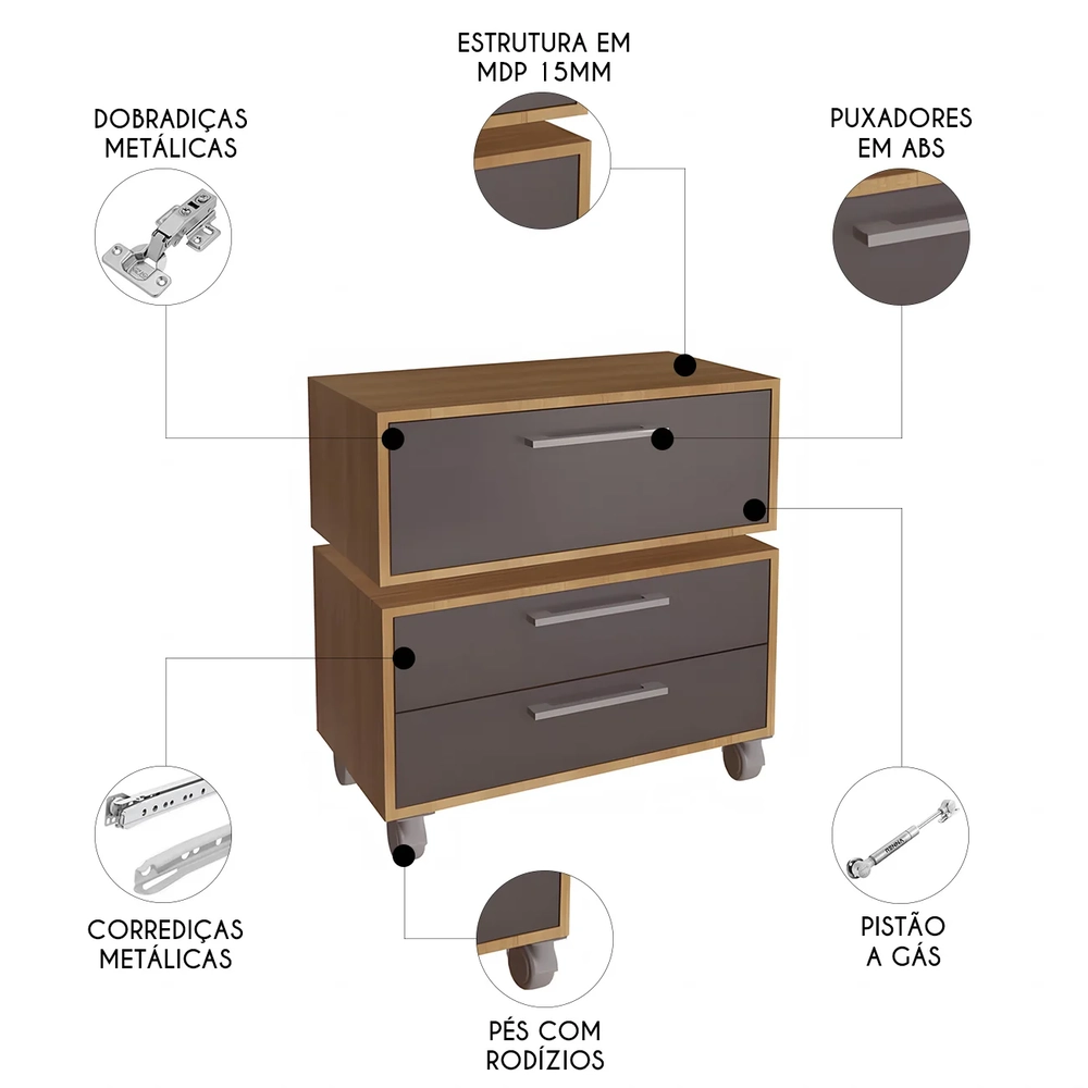 Gabinete Banheiro Suspenso e Gaveteiro Ingrid Mel/Grafite F10 - Mpozenato