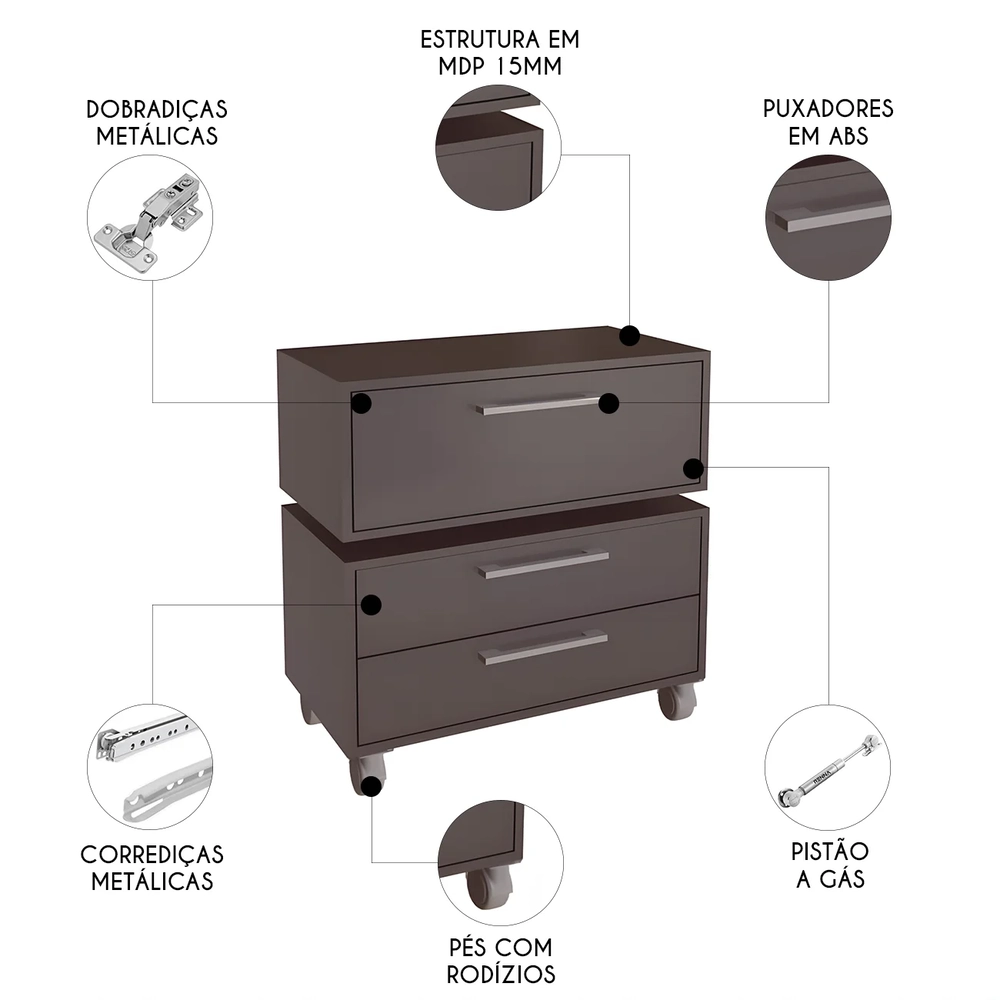 Gabinete Banheiro Suspenso e Gaveteiro Ingrid Grafite F10   - Mpozenato