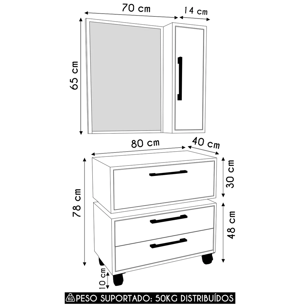 Gabinete Banheiro Gaveteiro e Espelheira Ingrid Mel/Grafite F10 - Mpozenato