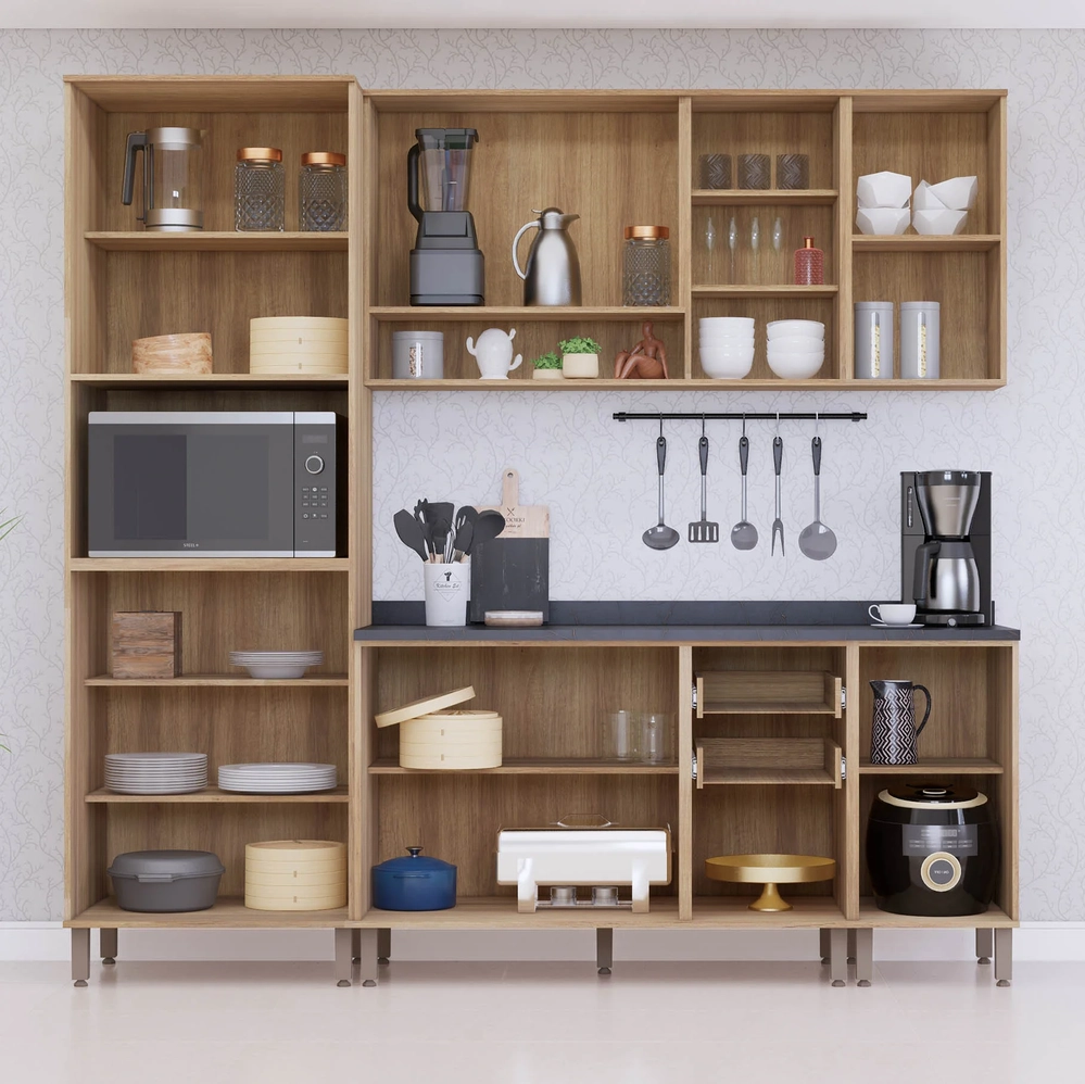 Armário Cozinha 5 Peças CP02 Com Tampo Nádia Mocca/Avelã L01 - Mpozenato