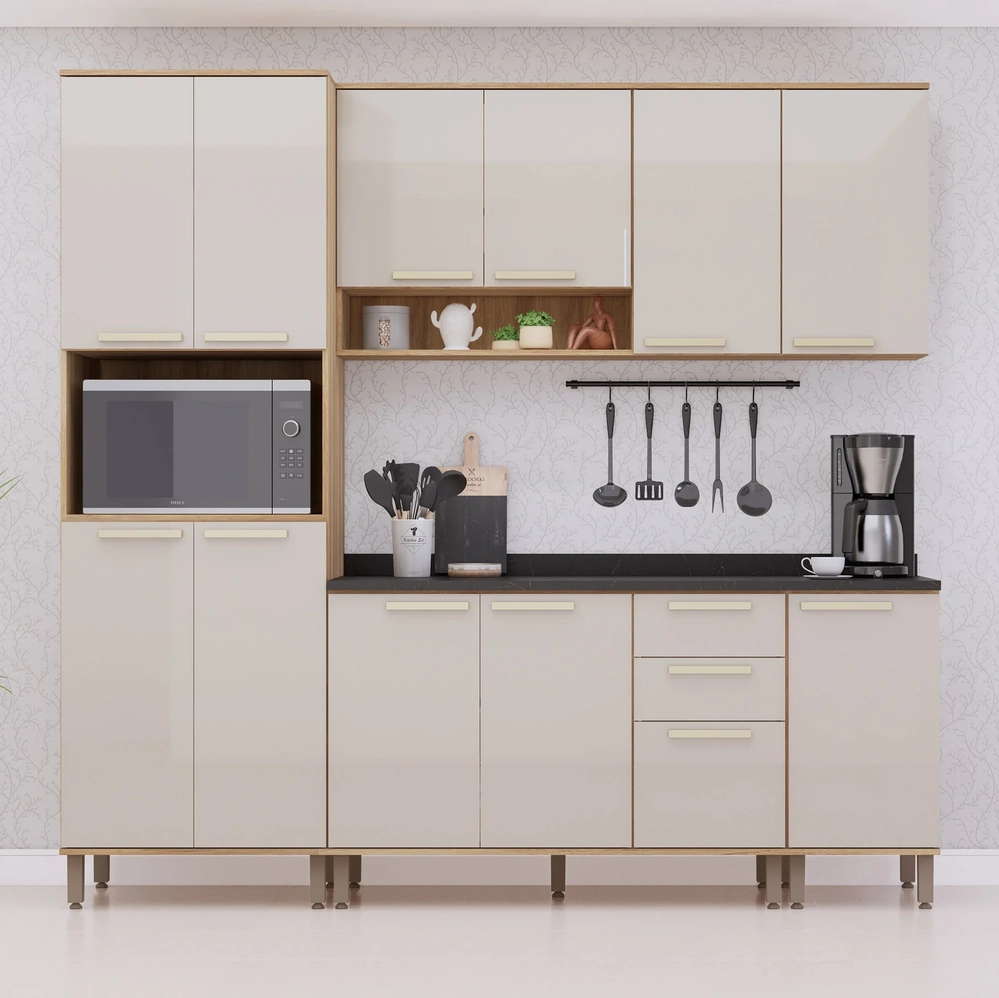 Armário Cozinha 5 Peças CP02 Com Tampo Nádia Mocca/Avelã L01 - Mpozenato