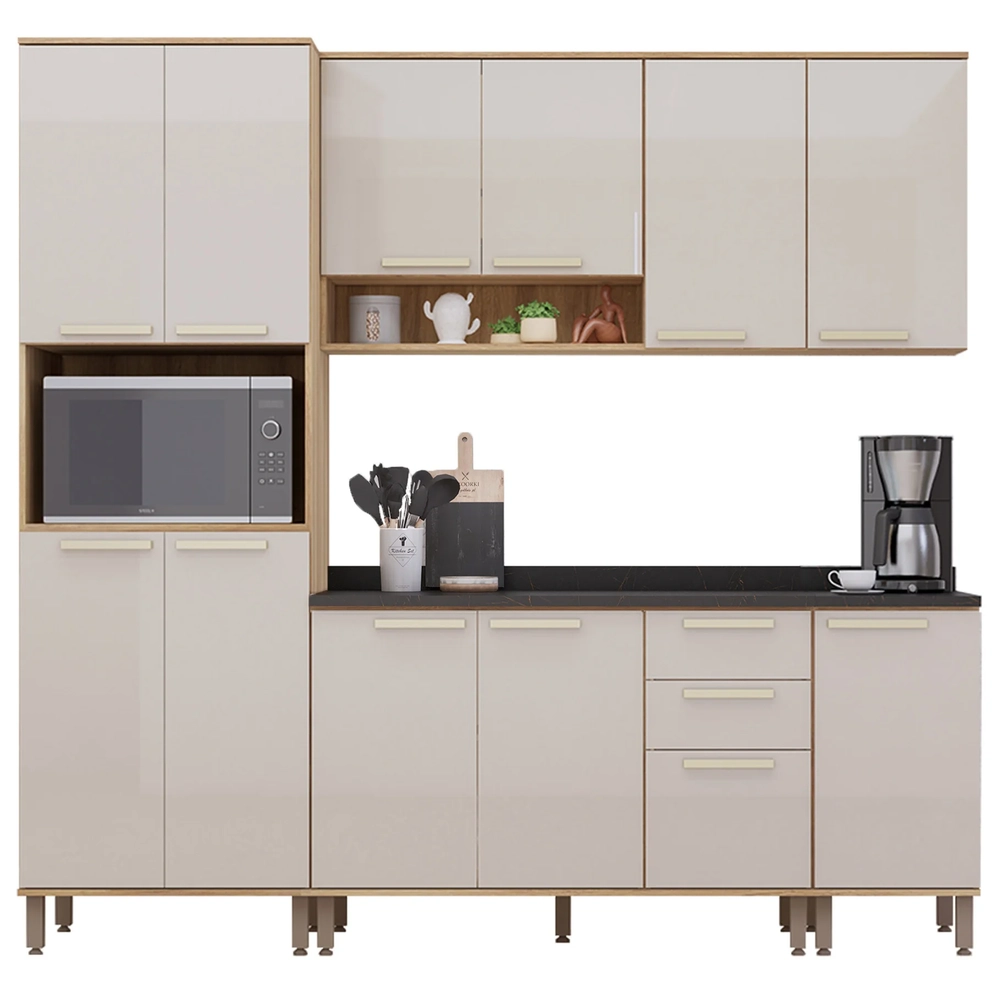Armário Cozinha 5 Peças CP02 Com Tampo Nádia Mocca/Avelã L01 - Mpozenato