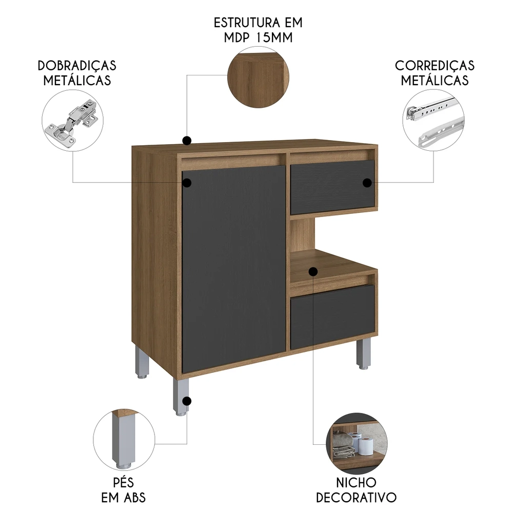 Gabinete de Banheiro 80cm Para Cuba 1 Porta Clari Mel/Grafite F10 - Mpozenato