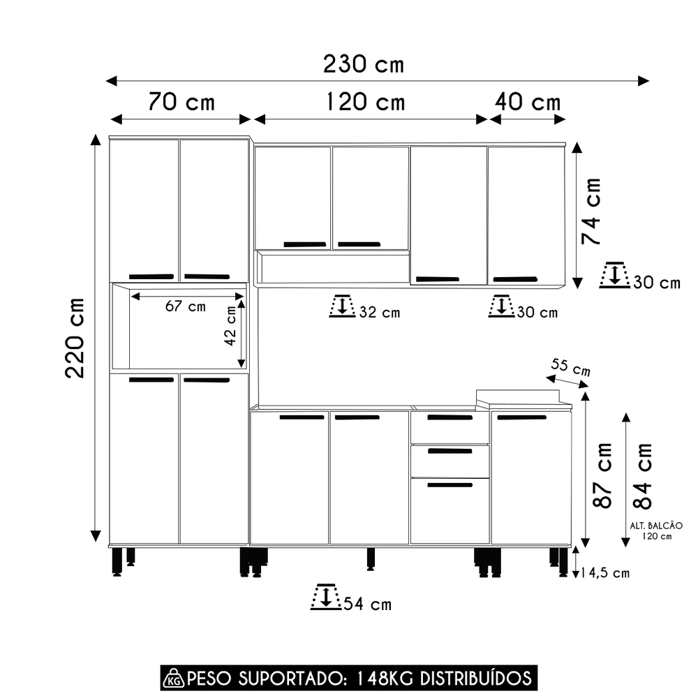 Armário Cozinha 5 Peças CP02 Com Pia Nádia Mocca/Avelã L01 - Mpozenato