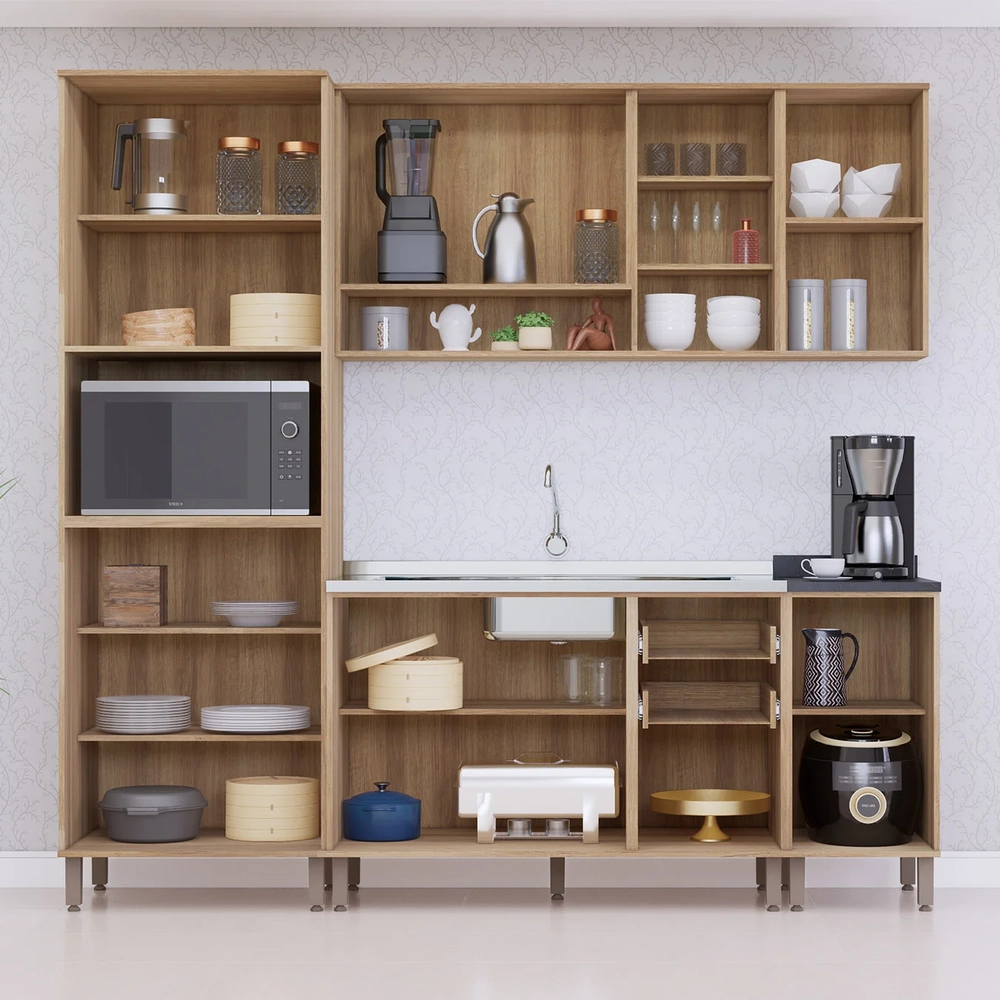 Armário Cozinha 5 Peças CP02 Com Pia Nádia Mocca/Avelã L01 - Mpozenato