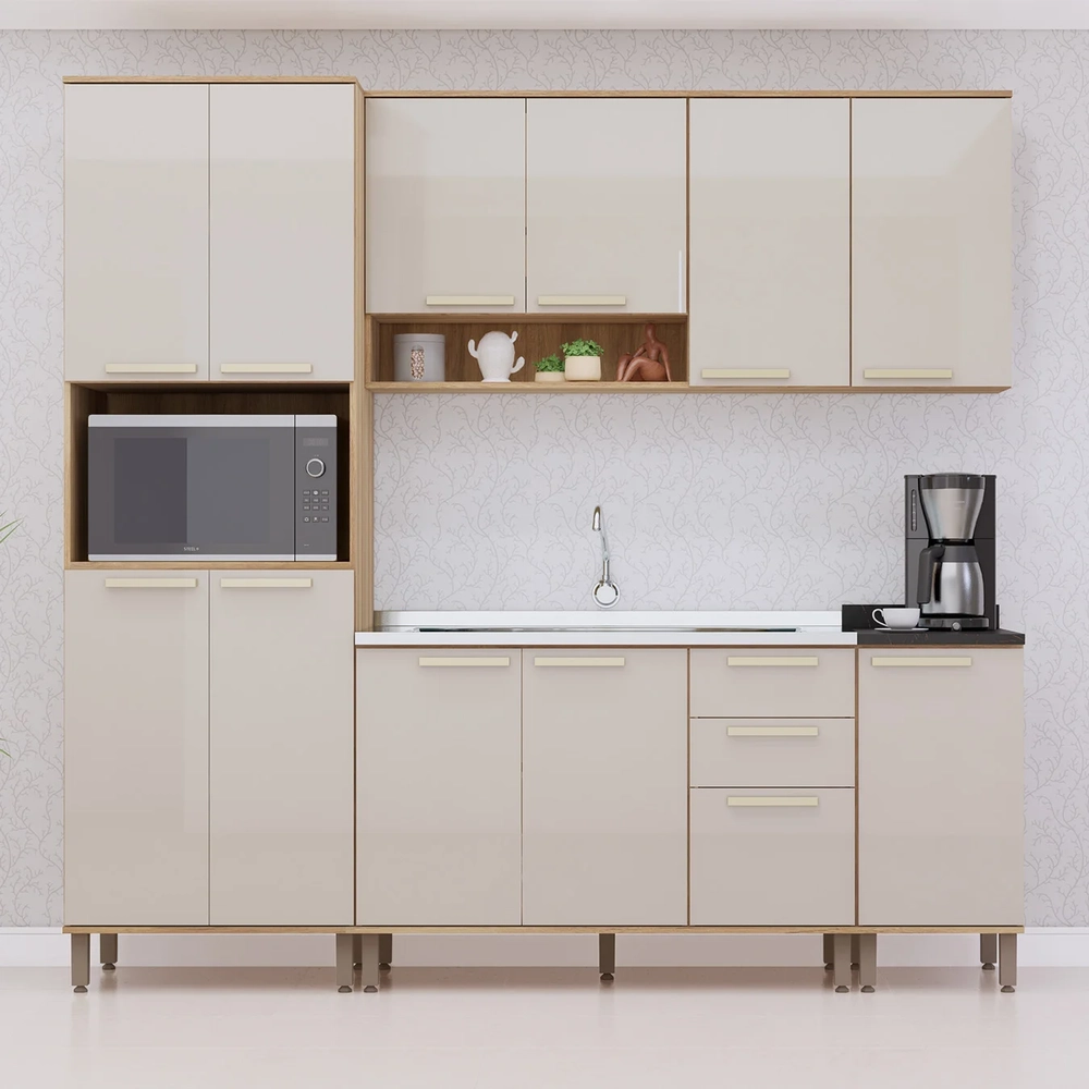 Armário Cozinha 5 Peças CP02 Com Pia Nádia Mocca/Avelã L01 - Mpozenato