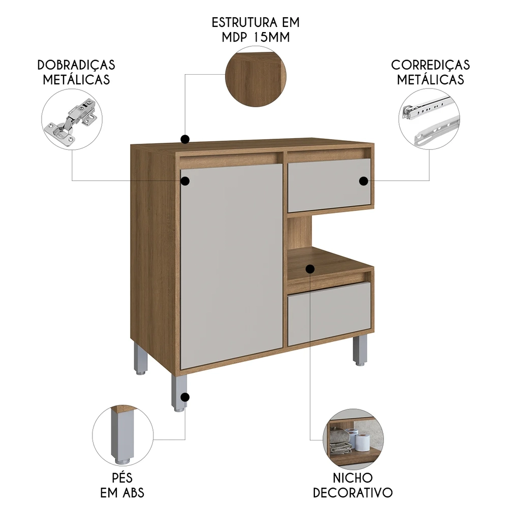 Gabinete de Banheiro 80cm Para Cuba 1 Porta Clari Mel/Arenas F10 - Mpozenato