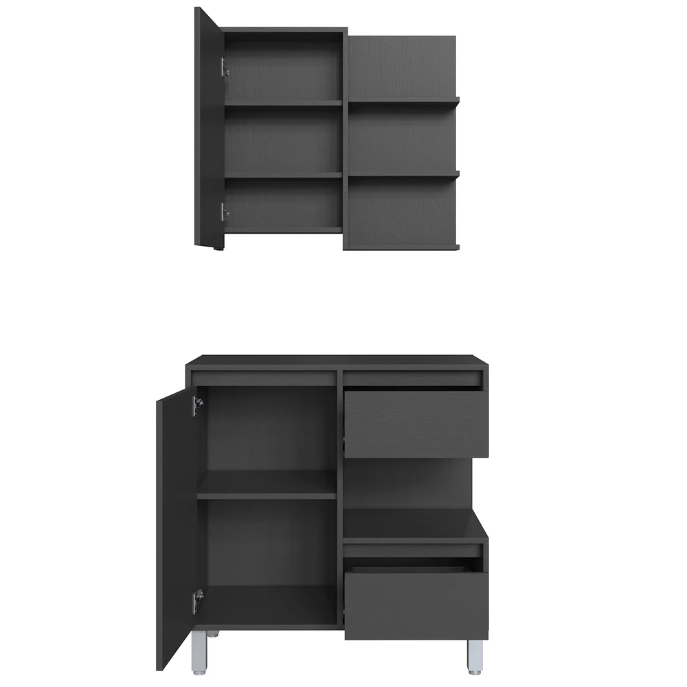 Gabinete Banheiro 80cm e Espelheira 70cm Clari Grafite F10  - Mpozenato