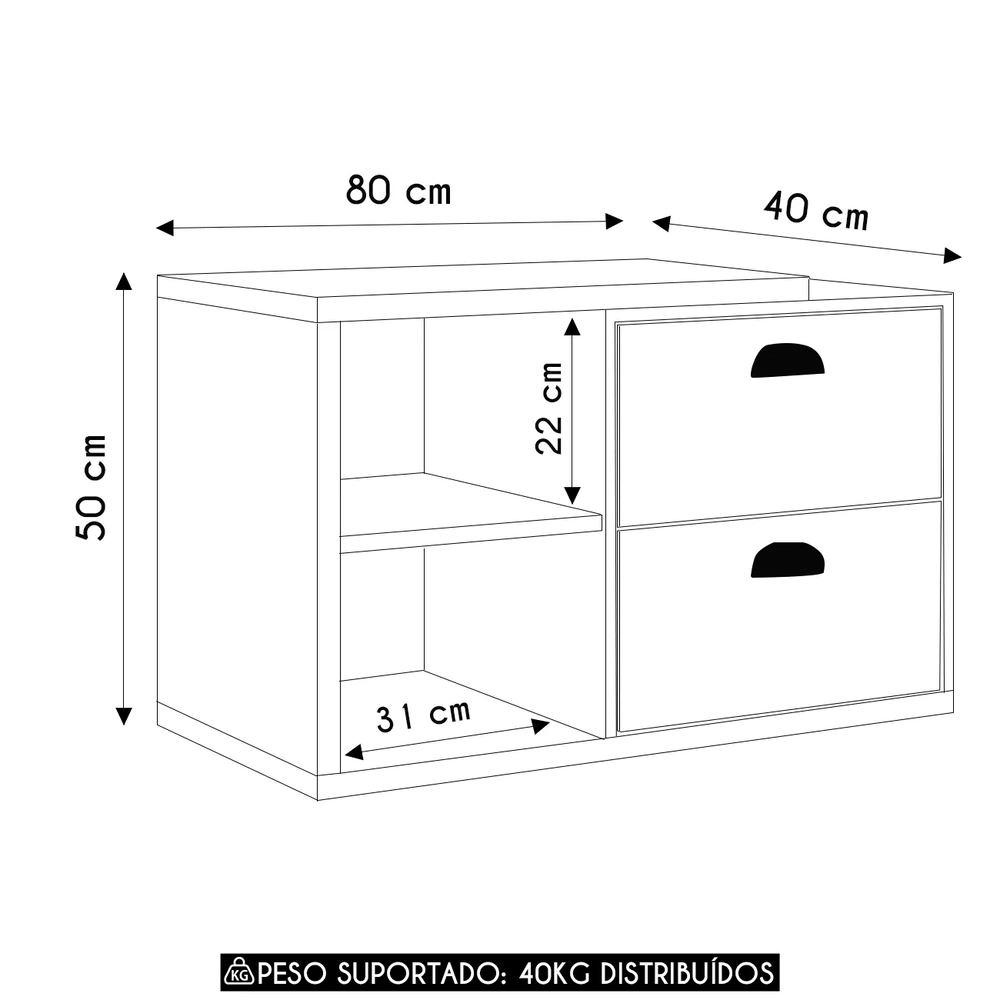 Gabinete de Banheiro 80cm Para Cuba 2 Portas Fael Mel/Arenas F10 - Mpozenato