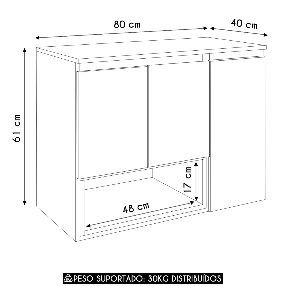 Gabinete de Banheiro 80cm Para Cuba 3 Portas Taos Mel/Arenas F10 - Mpozenato