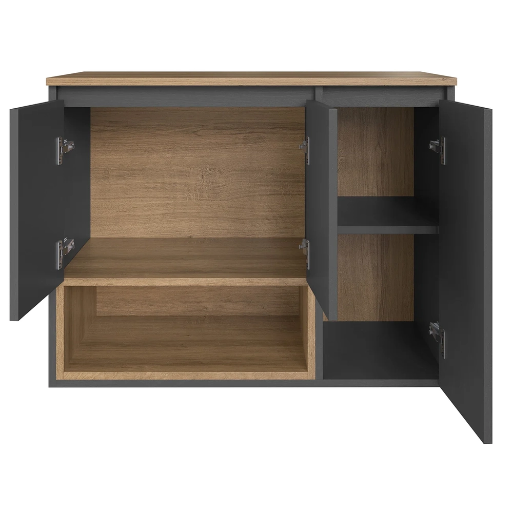 Gabinete de Banheiro 80cm Para Cuba 3 Portas Taos Mel/Grafite F10 - Mpozenato