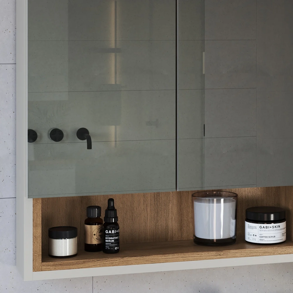 Gabinete Banheiro 80cm 3 Portas e Espelheira Taos Mel/Arenas F10 - Mpozenato