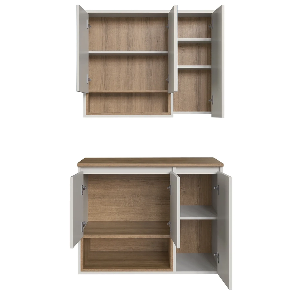 Gabinete Banheiro 80cm 3 Portas e Espelheira Taos Mel/Arenas F10 - Mpozenato