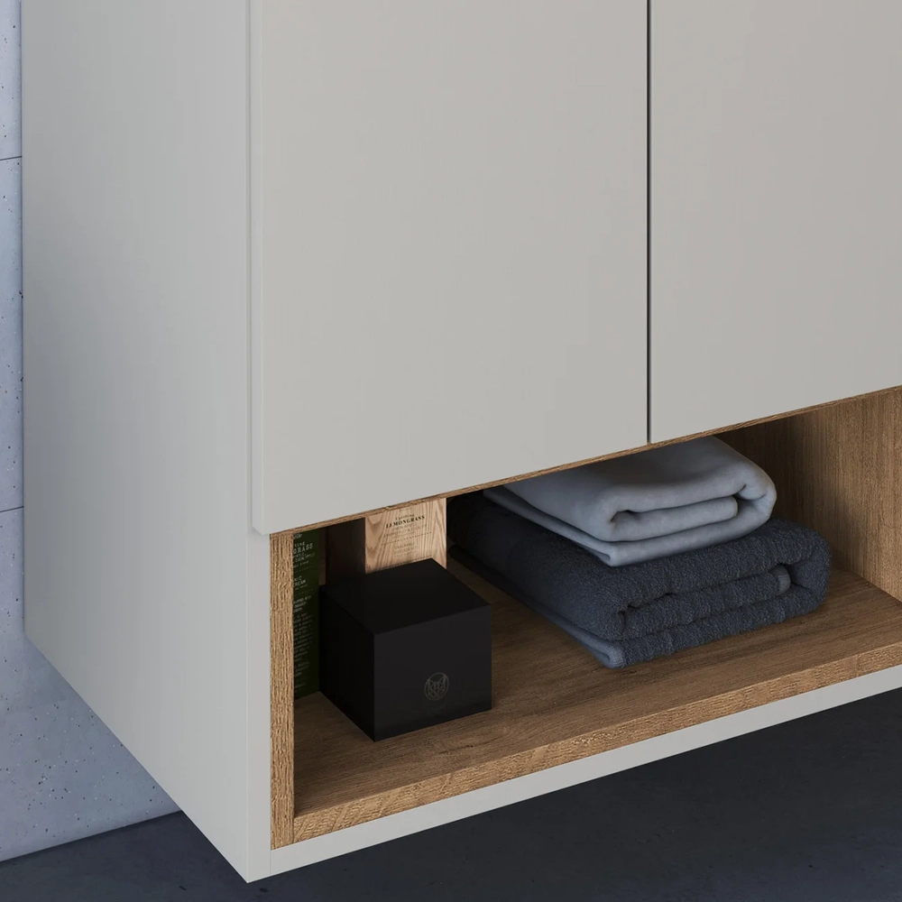 Gabinete Banheiro 80cm 3 Portas e Espelheira Taos Mel/Arenas F10 - Mpozenato