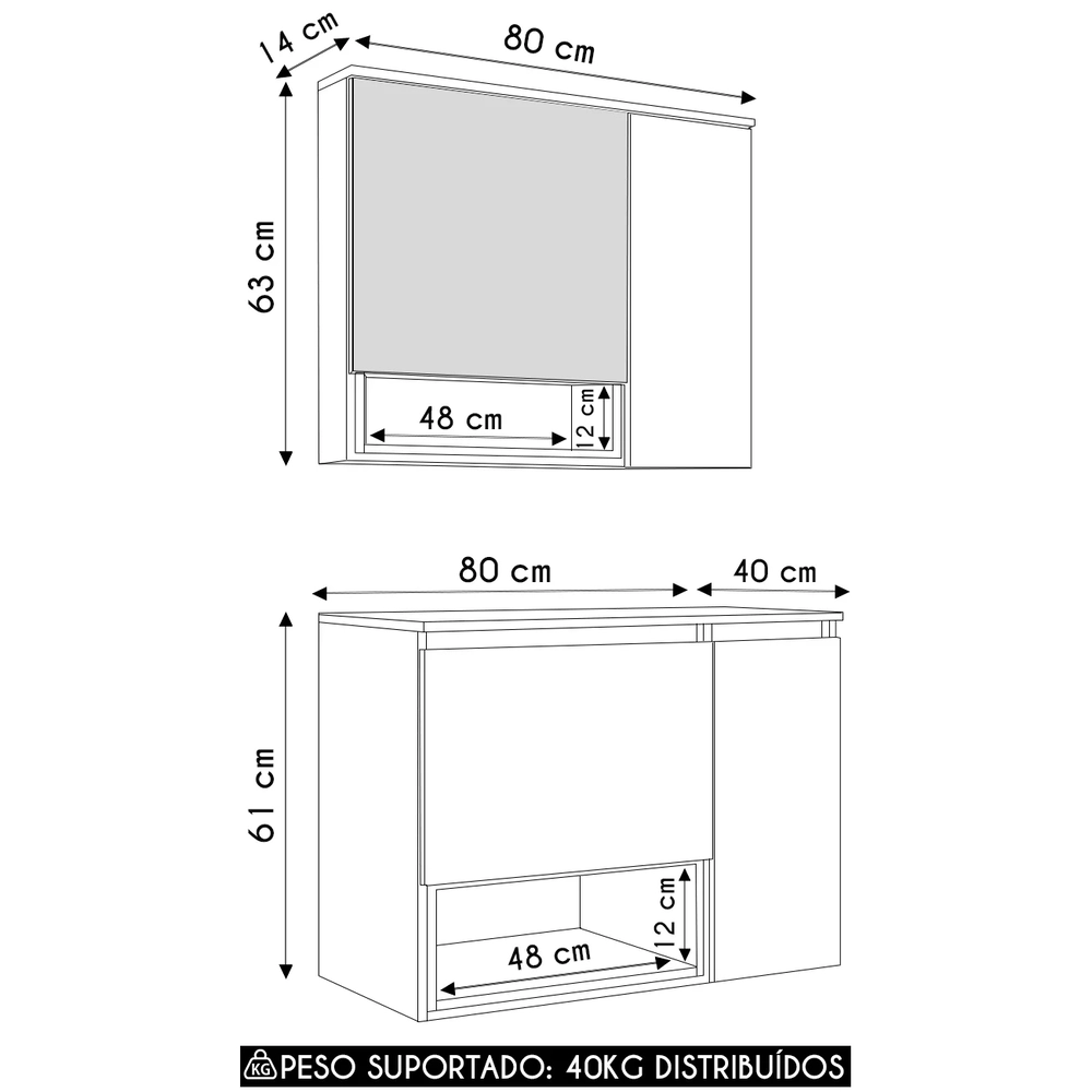 Gabinete Banheiro 80cm 3 Portas e Espelheira Taos Mel/Grafite F10 - Mpozenato