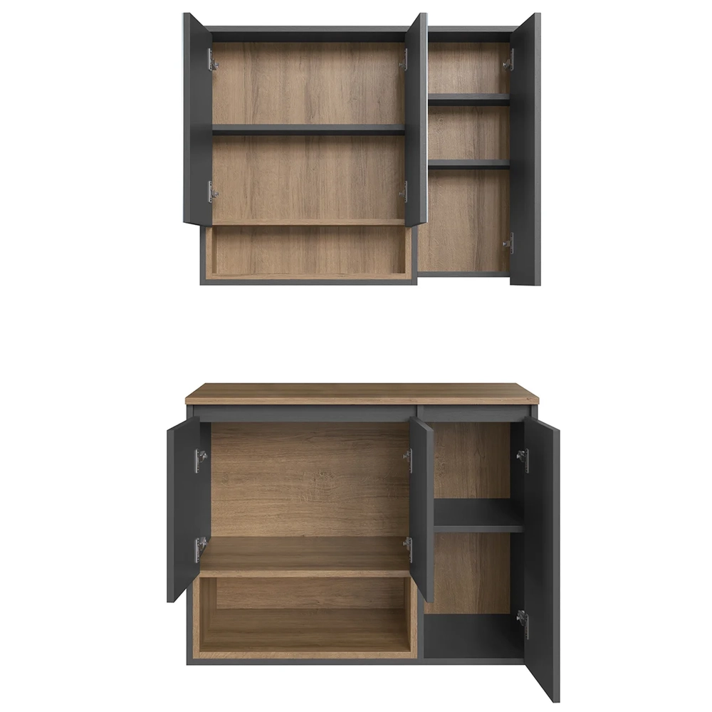 Gabinete Banheiro 80cm 3 Portas e Espelheira Taos Mel/Grafite F10 - Mpozenato